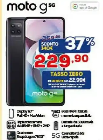 Euronics Motorola Motorola Moto G 5G 17 cm (6.7") Android 10.0 USB tipo-C 6 GB 128 GB 5000 mAh Grigio offerta