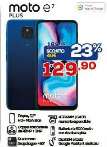 Euronics Motorola Motorola moto e7 plus 16,5 cm (6.5") 4 GB 64 GB Doppia SIM 4G Micro-USB Blu Android 10.0 5000 mAh offerta