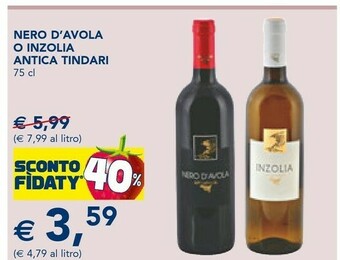 Esselunga Antica Tindari Nero D'Avola O Inzolia offerta