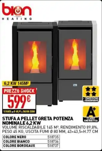 STUFA A PELLET GRETA POTENZA NOMINALE 6,2 KW