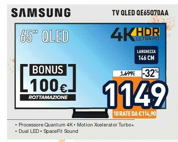 Samsung TV QLED 4K 65” QE65Q70A Smart TV Wi-Fi Titan Gray 2021 offerta di  Unieuro
