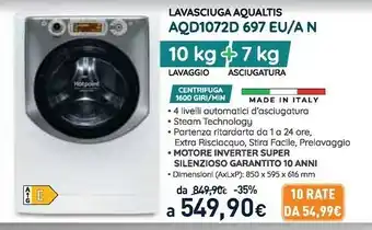 Unieuro Hotpoint AQD1072D 697 EU/A N Lavasciuga Libera Installazione Caricamento Frontale Argento, Bianco E offerta