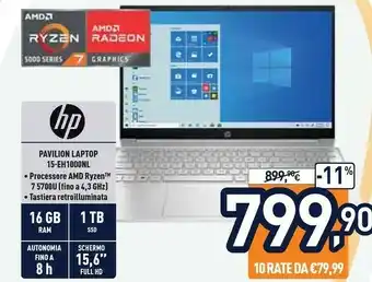 Unieuro HP Pavilion 15-eh1000nl Computer Portatile 39,6 Cm (15.6") Full HD AMD Ryzen 7 16 GB DDR4-SDRAM 1000 GB SSD Wi-Fi 5 (802.11ac offerta