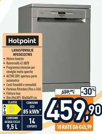 Unieuro Hotpoint HFO 3O32 CW X Lavastoviglie Libera Installazione 14 Coperti D offerta