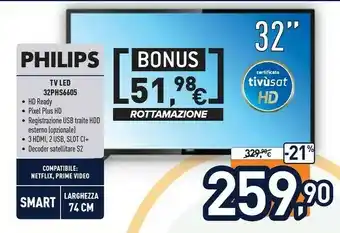 Unieuro Philips 6600 Series 32PHS6605/12 TV 81,3 Cm (32") HD Smart TV Wi-Fi Nero offerta