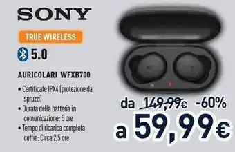 Unieuro Sony WF-XB700 Cuffie Auricolare Nero offerta