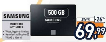 Unieuro Samsung SSD Interno MZ77E500BEU offerta