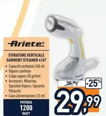 Unieuro Ariete ARI-4167 Stiratrice A Vapore 260 L Bianco, Giallo 1200 W offerta