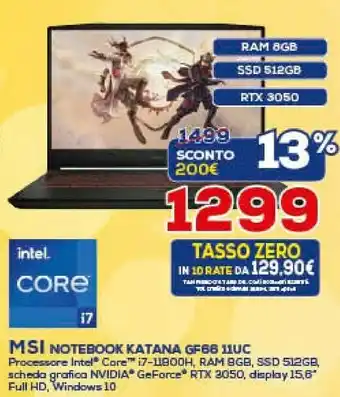 Euronics Msi Gaming GP76 Leopard 10UG-291/i7/16GB/512GB/W10 Computer Portatile 43,9 Cm (17.3") 1920 X 1080 Pixel Intel® Core™ I7 Di De offerta