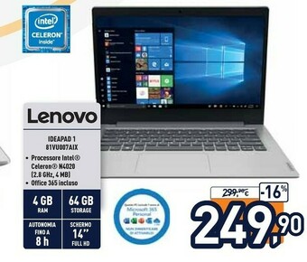 Unieuro Lenovo Ideapad 1 81VU007AIX offerta