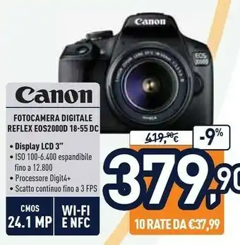 Unieuro Canon EOS 2000D + 18-55 IS Kit Kit Fotocamere SLR 24,1 MP CMOS 6000 X 4000 Pixel Nero offerta