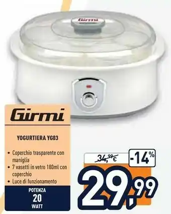 Girmi YG0300 Yogurtiera 0,18 L Yogurt 200 W