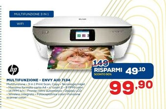 Euronics HP ENVY Photo 7134 Getto Termico D'inchiostro A4 4800 X 1200 DPI 14 Ppm Wi-Fi offerta