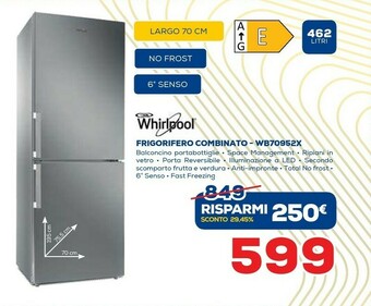 Euronics Whirlpool WB70I 952 X Frigorifero Con Congelatore Libera Installazione 462 L E Acciaio Inossidabile offerta