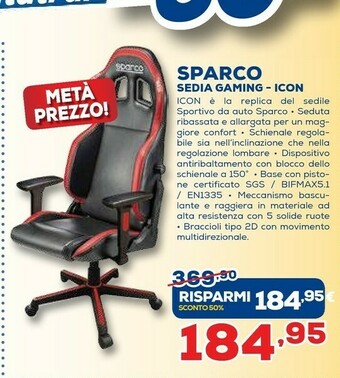 Euronics Sparco Sedia Gaming Icon offerta