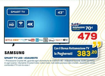 Euronics Samsung Series 8 UE43AU8070 109,2 Cm (43") 4K Ultra HD Smart TV Wi-Fi Nero offerta