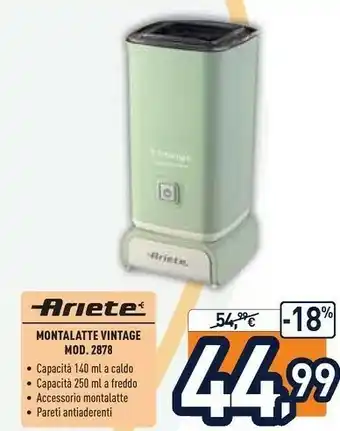 Unieuro Ariete ARI-2878-BL Schiumatore Per Latte Automatico Blu Montalatte offerta
