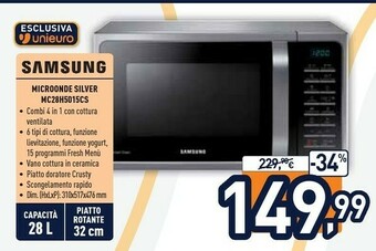 Unieuro Samsung MC28H5015CS Forno A Microonde Superficie Piana Microonde Combinato 28 L 900 W Argento offerta