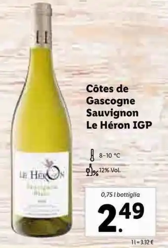 Lidl Côtes de Gascogne Sauvignon Le Héron IGP 0,75l offerta