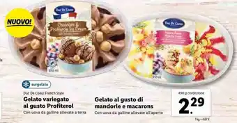 Lidl Gelato variegato al gusto Profiterol, Gelato al gusto di mandorle e macarons 490g offerta