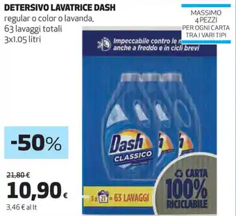 In Coop DETERSIVO LAVATRICE DASH regular o color o lavanda, 63 lavaggi totali 3x1.05 litri offerta