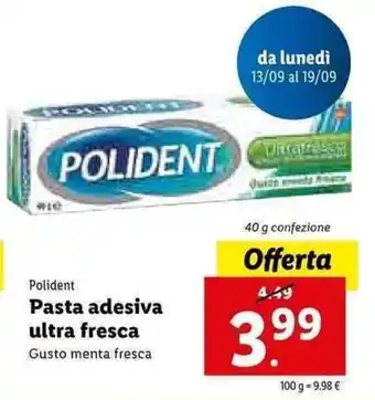 Lidl Polident Pasta adesiva ultra fresca 40g offerta