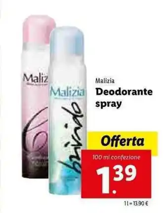 Lidl Malizia Deodorante spray 100ml offerta