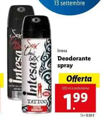 Lidl Intesa Deodorante spray 125ml offerta