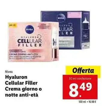 Lidl Nivea Hyaluron Cellular Filler Crema giorno o notte anti-età 50ml offerta