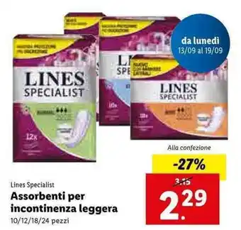 Lidl Assorbenti per incontinenza leggera 10/12/18/24 pezzi offerta