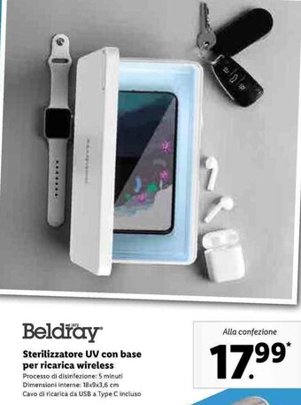 Lidl Beldray Sterilizzatore UV con base per ricarica wireless offerta