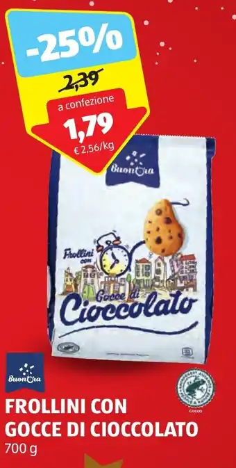 ALDI Buon Ora FROLLINI CON GOCCE DI CIOCCOLATO 700 g offerta