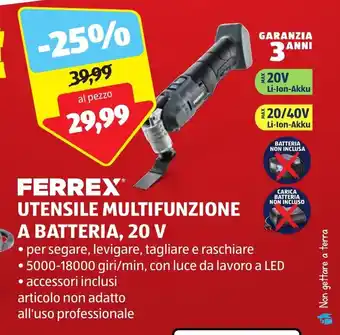 ALDI FERREX UTENSILE MULTIFUNZIONE A BATTERIA, 20 V offerta