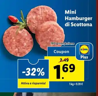 Lidl Mini Hamburger di Scottona 180 g confezione offerta