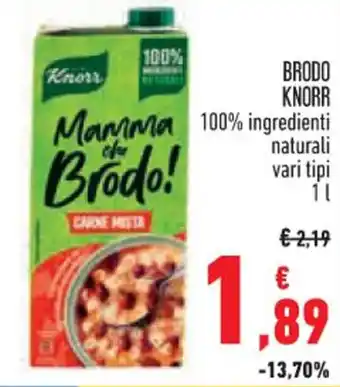 Spazio Conad BRODO KNORR 100% ingredienti naturali 1 l offerta