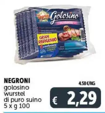 Deco Supermercati NEGRONI golosino wurstel di puro suino 5 x g 100 offerta