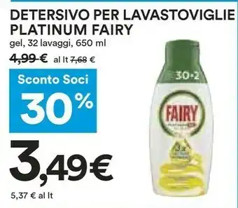 Coop Fairy Detersivo Per Lavastoviglie Platinum 650 Ml offerta