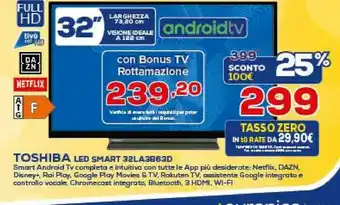 Euronics Toshiba 32LA3B63DA TV 81,3 Cm (32") Full HD Smart TV Wi-Fi Nero offerta