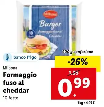 Lidl Milbona Formaggio fuso al cheddar 200 g confezione offerta
