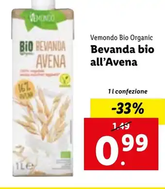 Lidl Vemondo Bio Organic Bevanda bio all'Avena 1 l confezione offerta