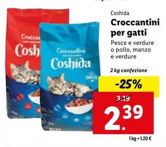 Lidl Coshida Croccantini per gatti 2 kg confezione offerta