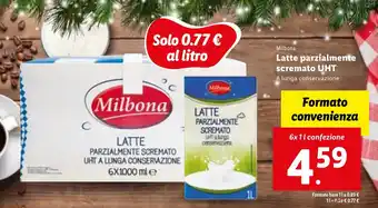 Lidl Milbona Latte parzialmente scremato UHT 6x 1 l confezione offerta