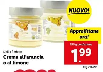 Lidl Sicilia Perfetta Crema all'arancia o al limone 190 g confezione offerta