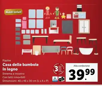 Lidl Playtive Casa delle bambole in legno offerta
