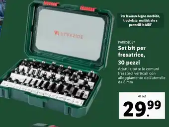 Lidl PARKSIDE Set bit per fresatrice, 30 pezzi offerta