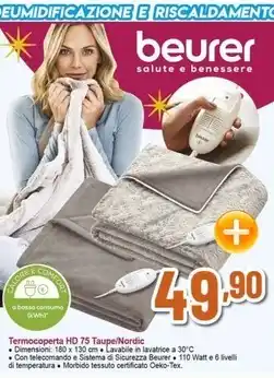 Beurer - termocoperta hd 75 taupe/nordic