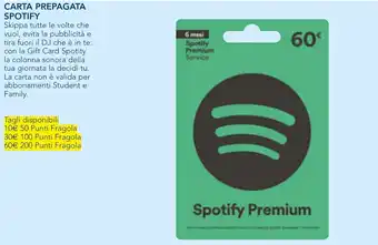 Esselunga CARTA PREPAGATA SPOTIFY offerta