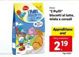 Lidl Delser - i puffi biscotti al latte, miele e cereali offerta