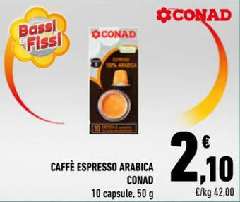 Conad CAFFÈ ESPRESSO ARABICA CONAD 10 capsule, 50 g offerta