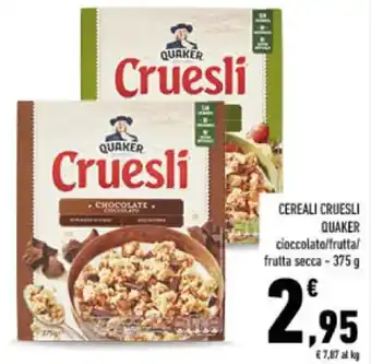 Conad CEREALI CRUESLI QUAKER cioccolato/frutta/ frutta secca - 375 g offerta